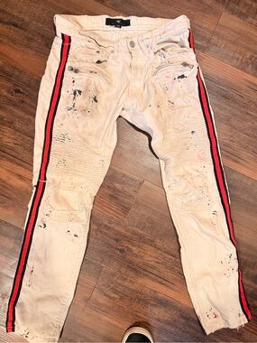 Jordan Craig Cream Chinos with Red & Black Side Stripe